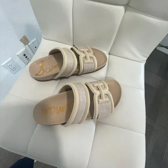 Sam Edelman Rowan Sandals • Neutral Beige Double Strap Flat Slides Women’s 7 - Picture 3 of 7